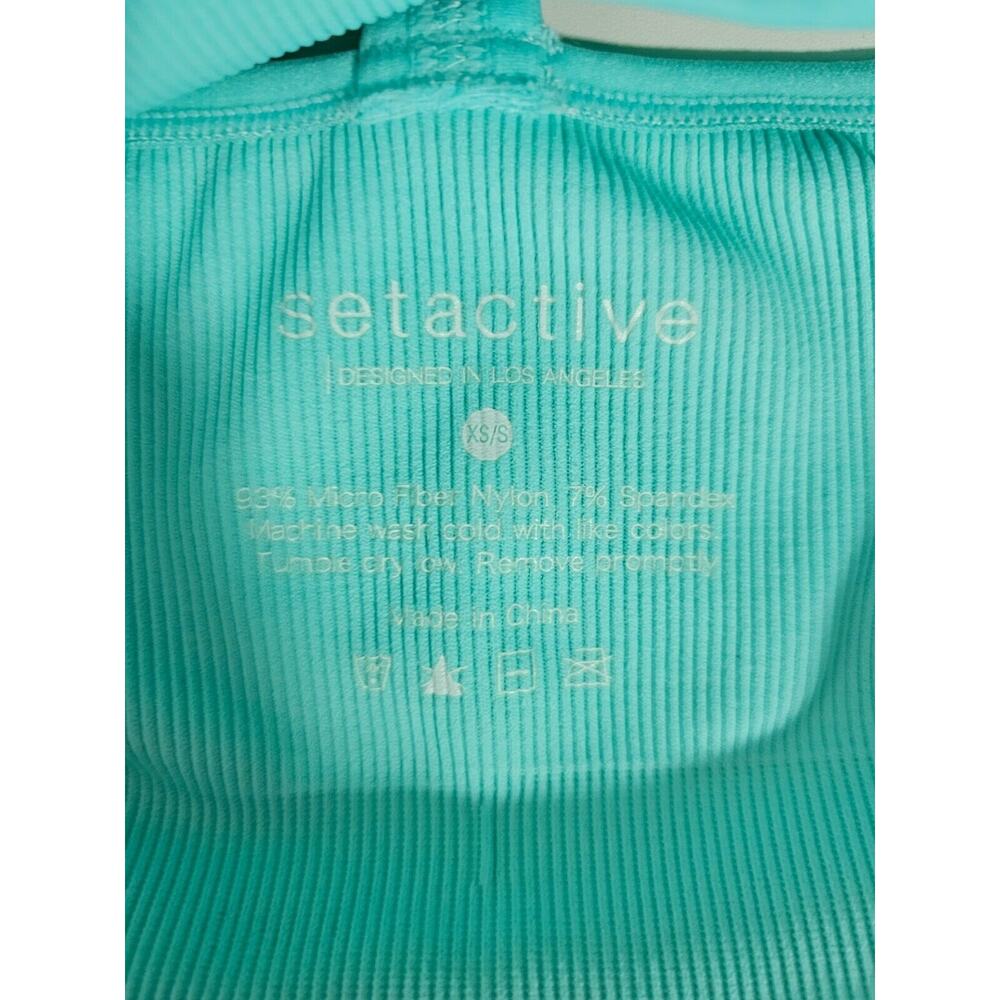 Set Active Light Aqua Ribbed Scuptflex Crop V Neck Skinny Strap Y Back XS / S - Picture 2 of 5